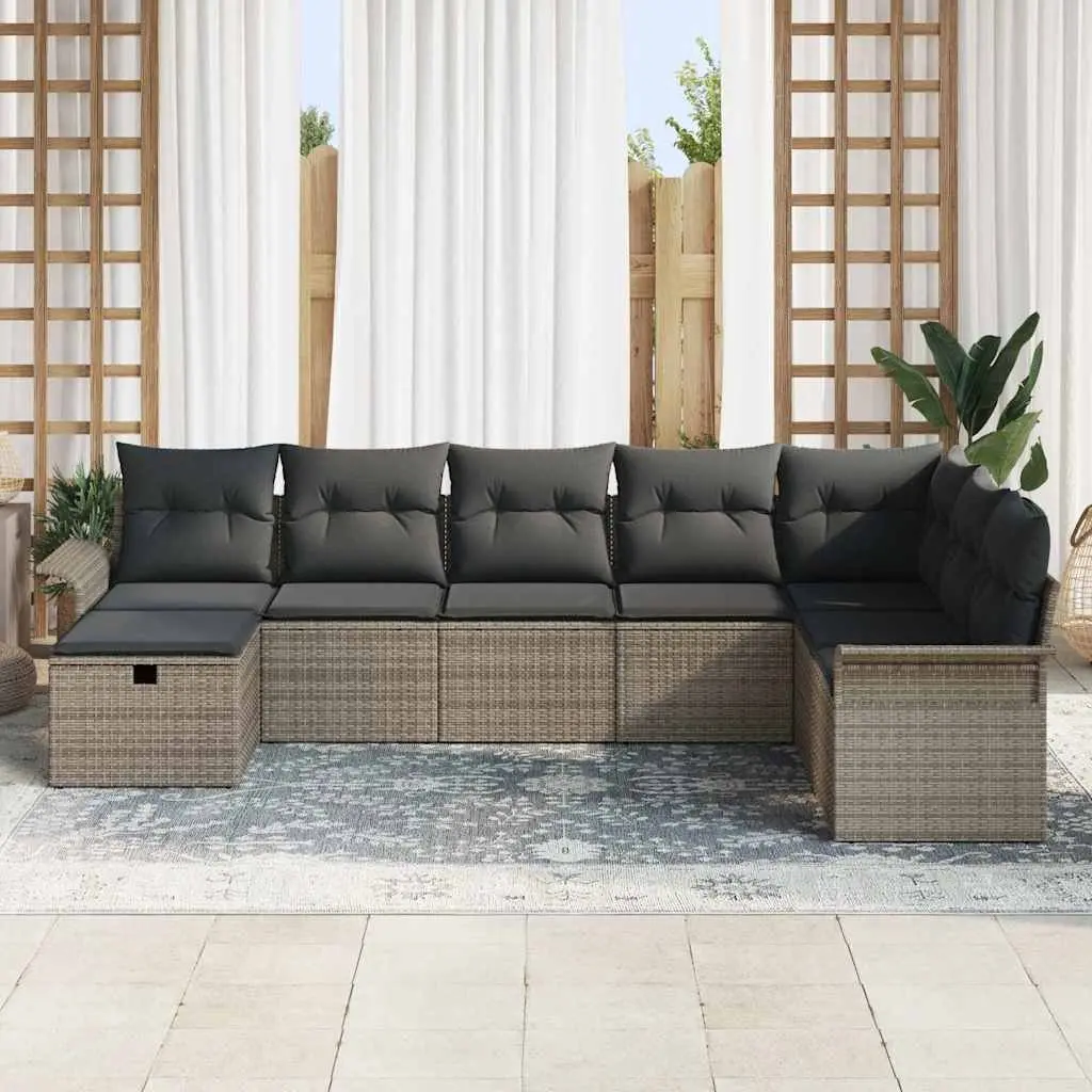 Garden Sofa Set Poly Rattan Modular 8 Piece Grey Outdoor Seating with Cushions