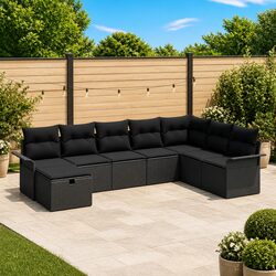 Practical 8-Piece Black Rattan Sofa Set for Outdoor Living