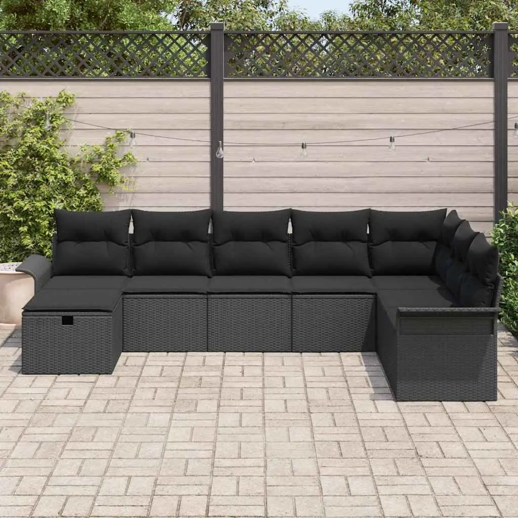 8-Piece Black Rattan Sofa Set for Outdoor Living