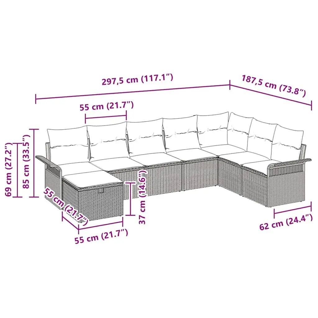 8-Piece Black Rattan Sofa Set for Outdoor Living