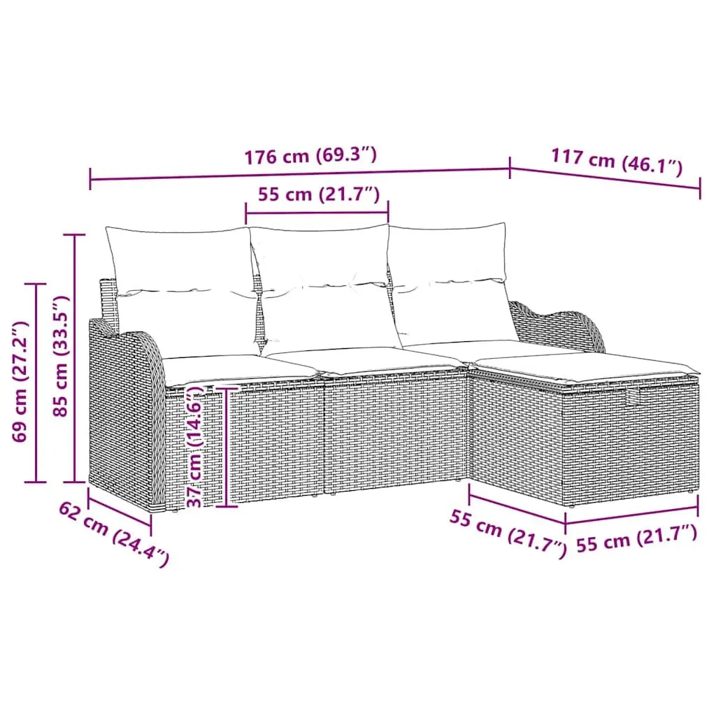 Modular Garden Sofa Set 4 Piece Poly Rattan Black with Cushions