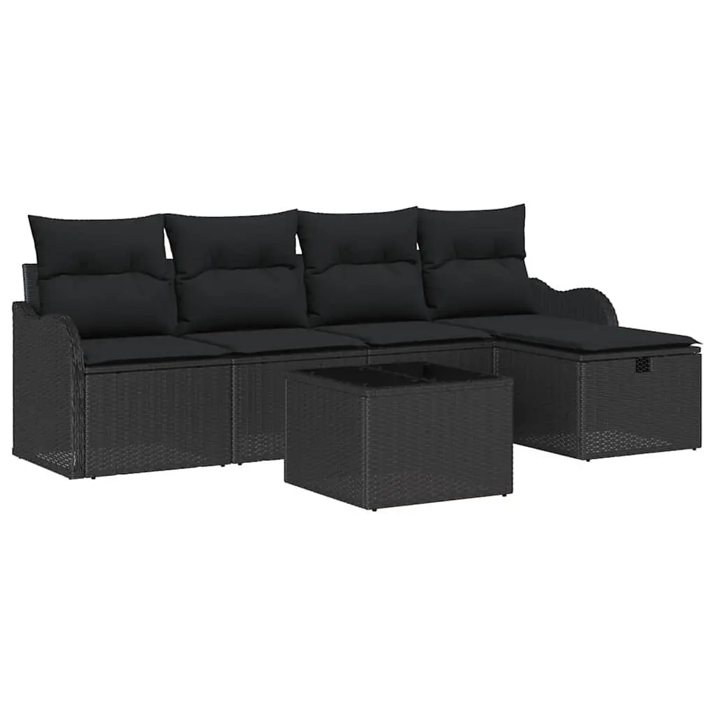 Modular Garden Sofa Set 6 Piece Poly Rattan Black Outdoor Furniture