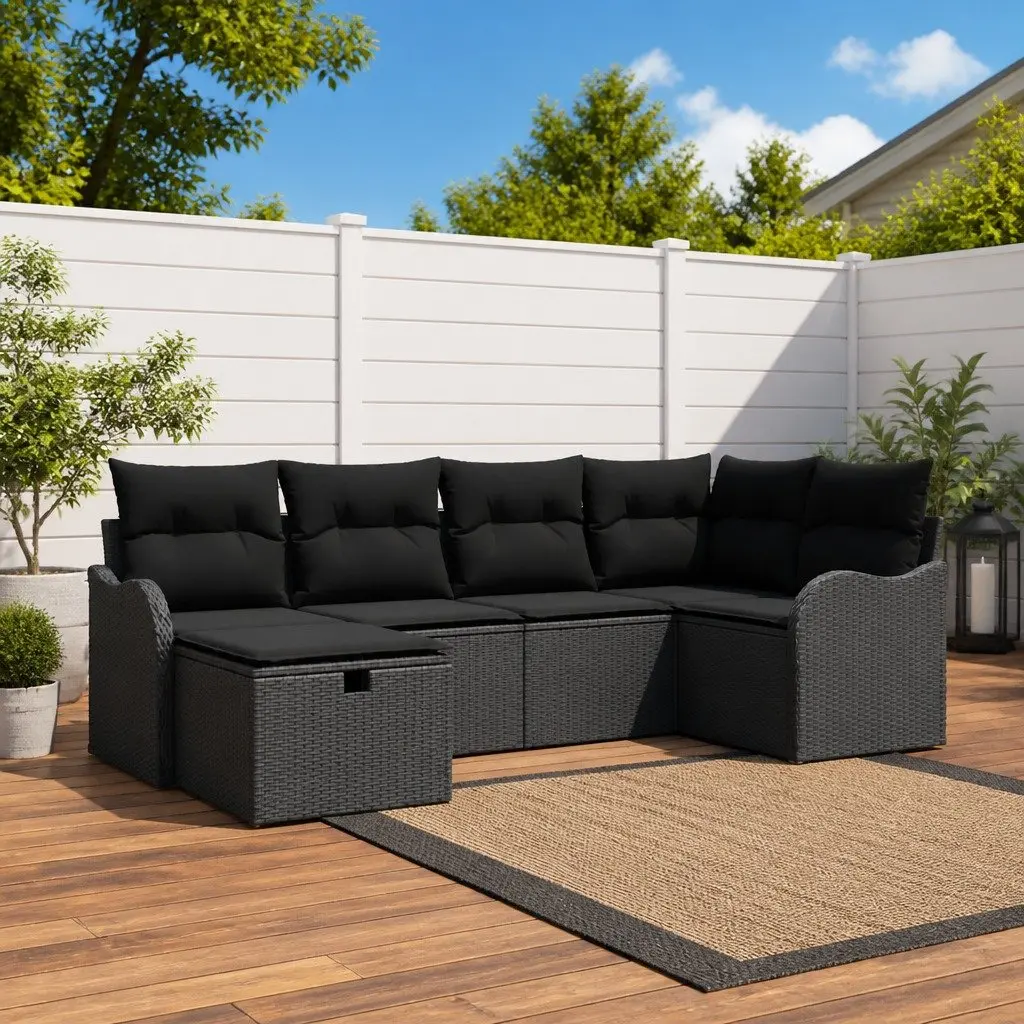 Modular Garden Sofa Set 6 Piece Poly Rattan Black Outdoor Patio Seating