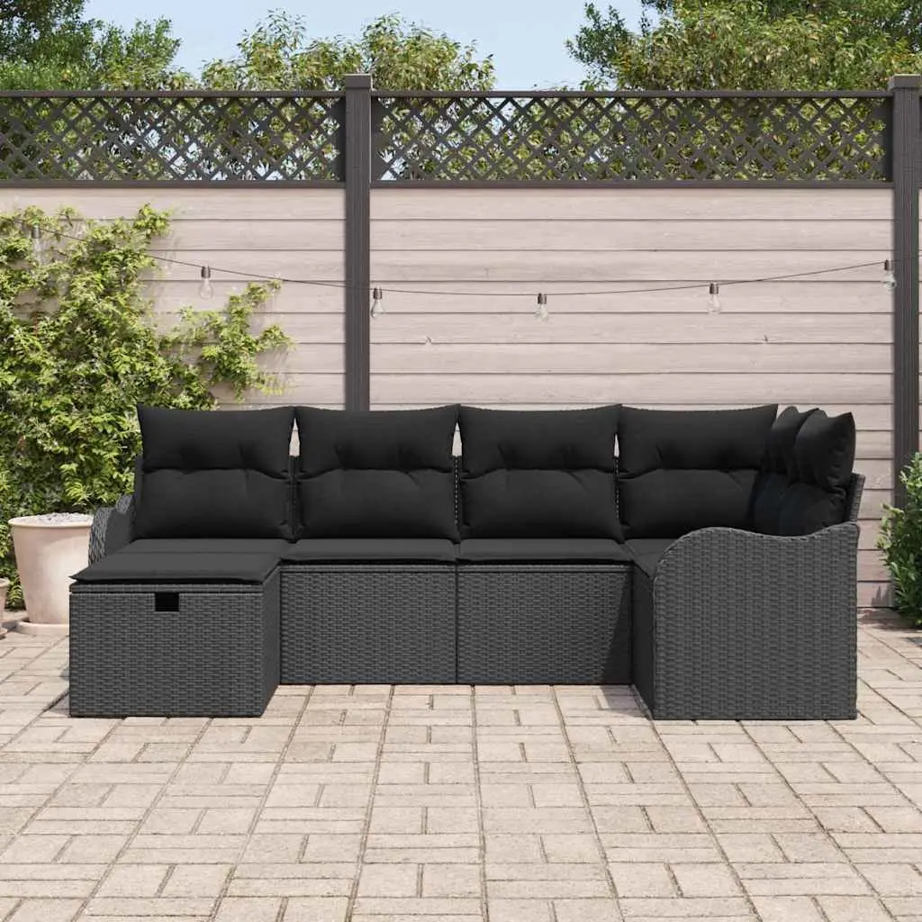 Modular Garden Sofa Set 6 Piece Poly Rattan Black Outdoor Patio Seating