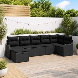 Practical 7-Piece Black Poly Rattan Outdoor Sofa Set