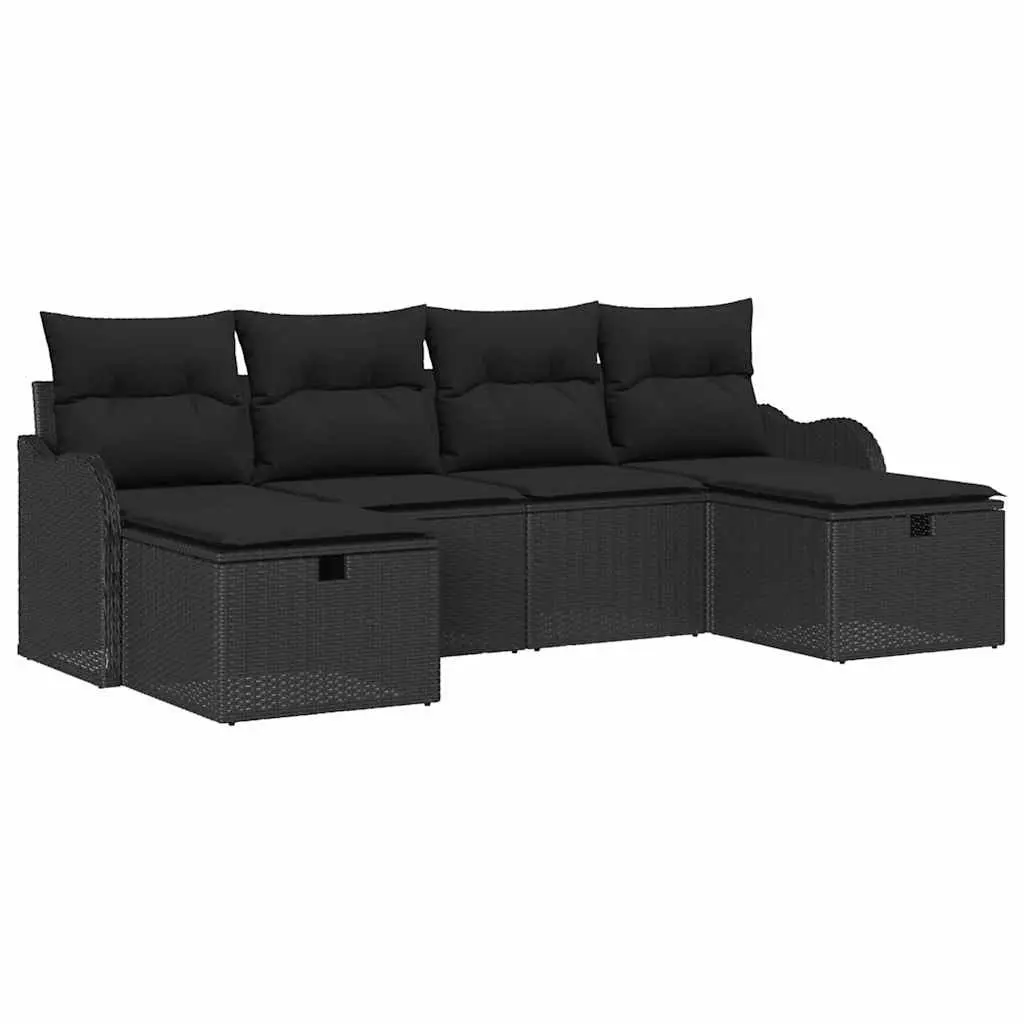 Outdoor Sofa Set Modular Poly Rattan 6 Piece Black