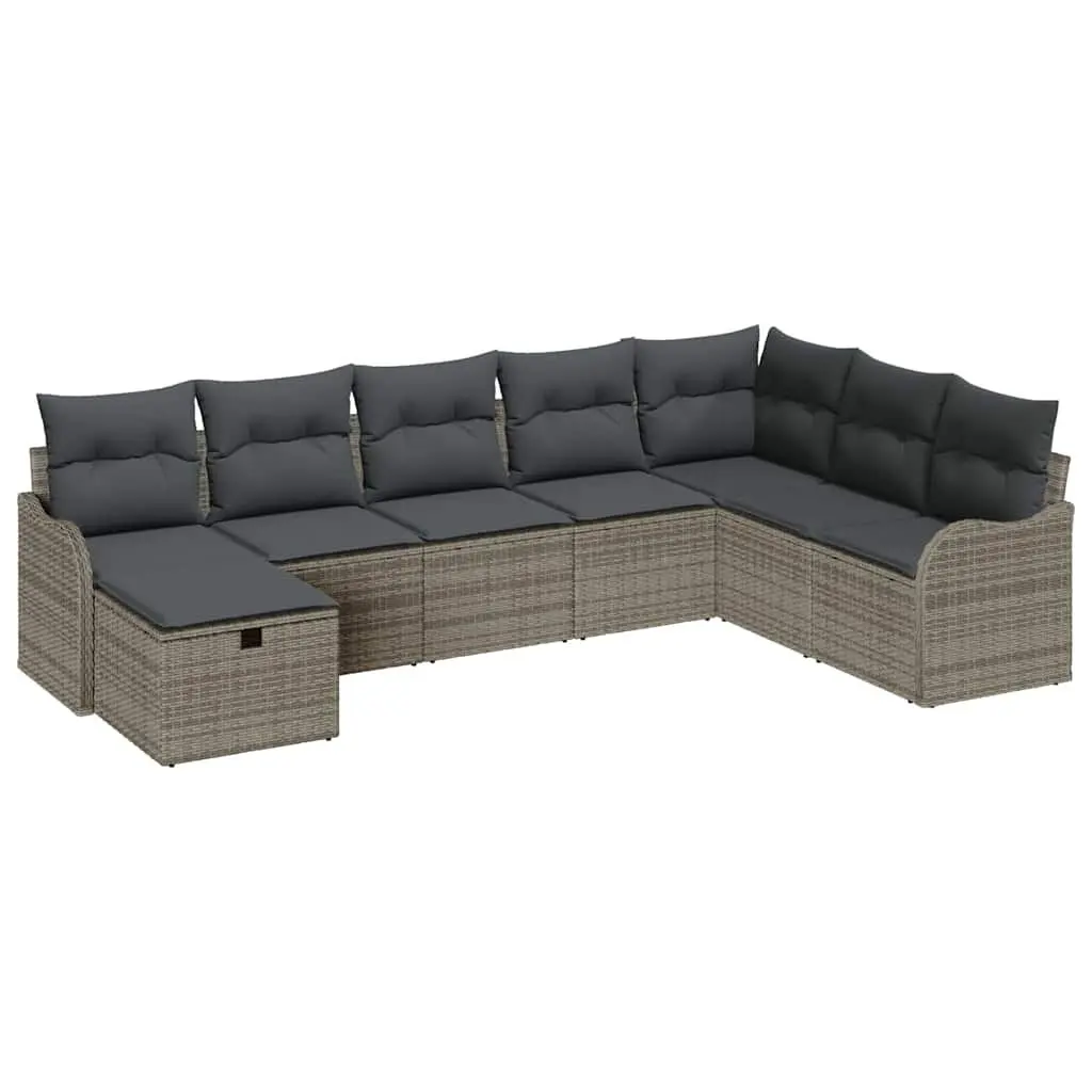 Outdoor Sofa Set 8 Pieces Grey Poly Rattan Garden Seating with Storage Cushions
