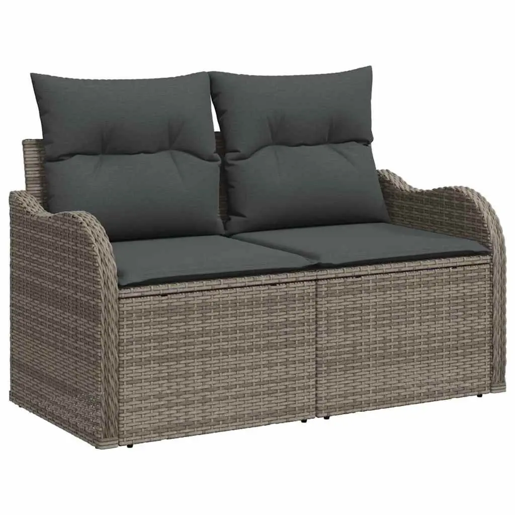 Outdoor Sofa Set 8 Pieces Grey Poly Rattan Garden Seating with Storage Cushions