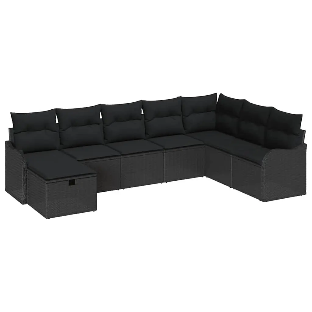 Outdoor Sofa Set with Storage Black Poly Rattan Garden Patio Seating Furniture