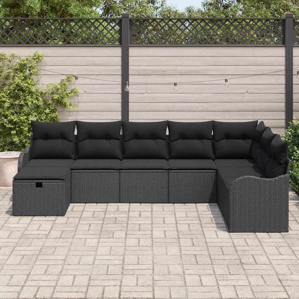 Outdoor Sofa Set with Storage Black Poly Rattan Garden Patio Seating Furniture