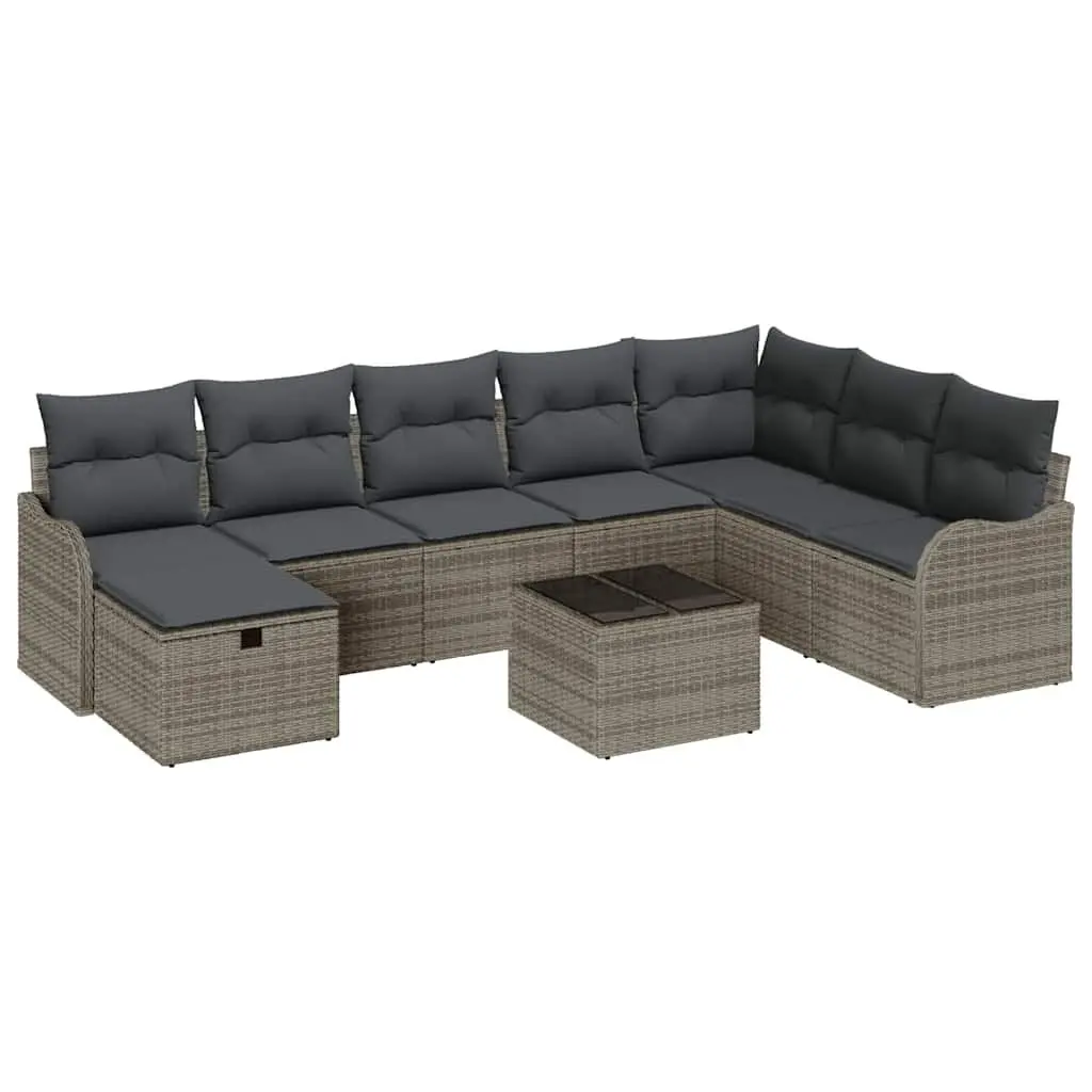 Outdoor Sofa Set Poly Rattan 9 Pieces Grey Garden Furniture with Storage