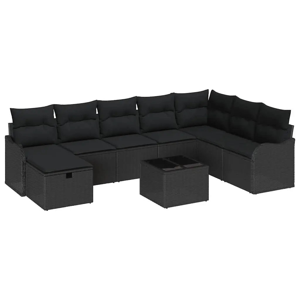 Outdoor Sofa Set Black Poly Rattan Garden Furniture with Storage Cushioned