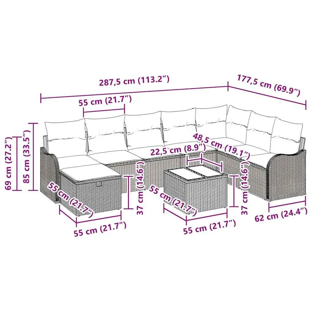 Outdoor Sofa Set Black Poly Rattan Garden Furniture with Storage Cushioned