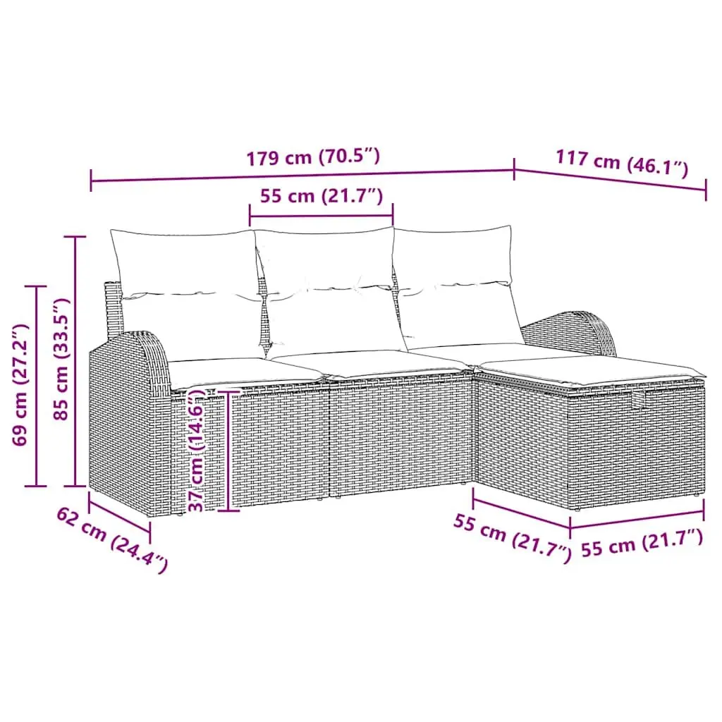 Outdoor Sectional Sofa Set 4 Pieces Black Poly Rattan Modular Garden Seating
