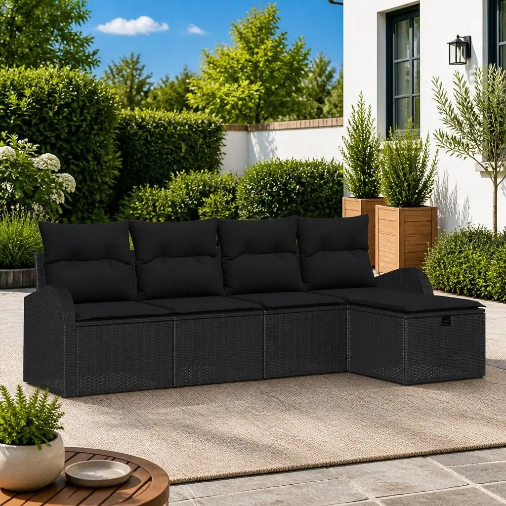 Outdoor Sofa Set Modular Garden Sectional with Storage Poly Rattan Black Steel