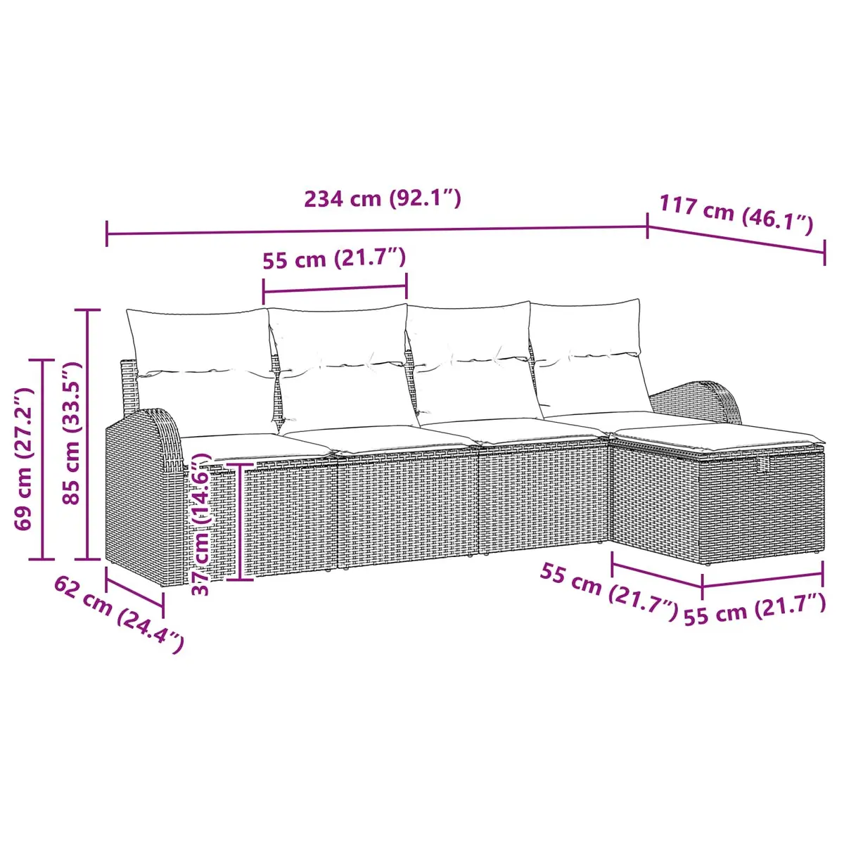 Outdoor Sofa Set Modular Garden Sectional with Storage Poly Rattan Black Steel