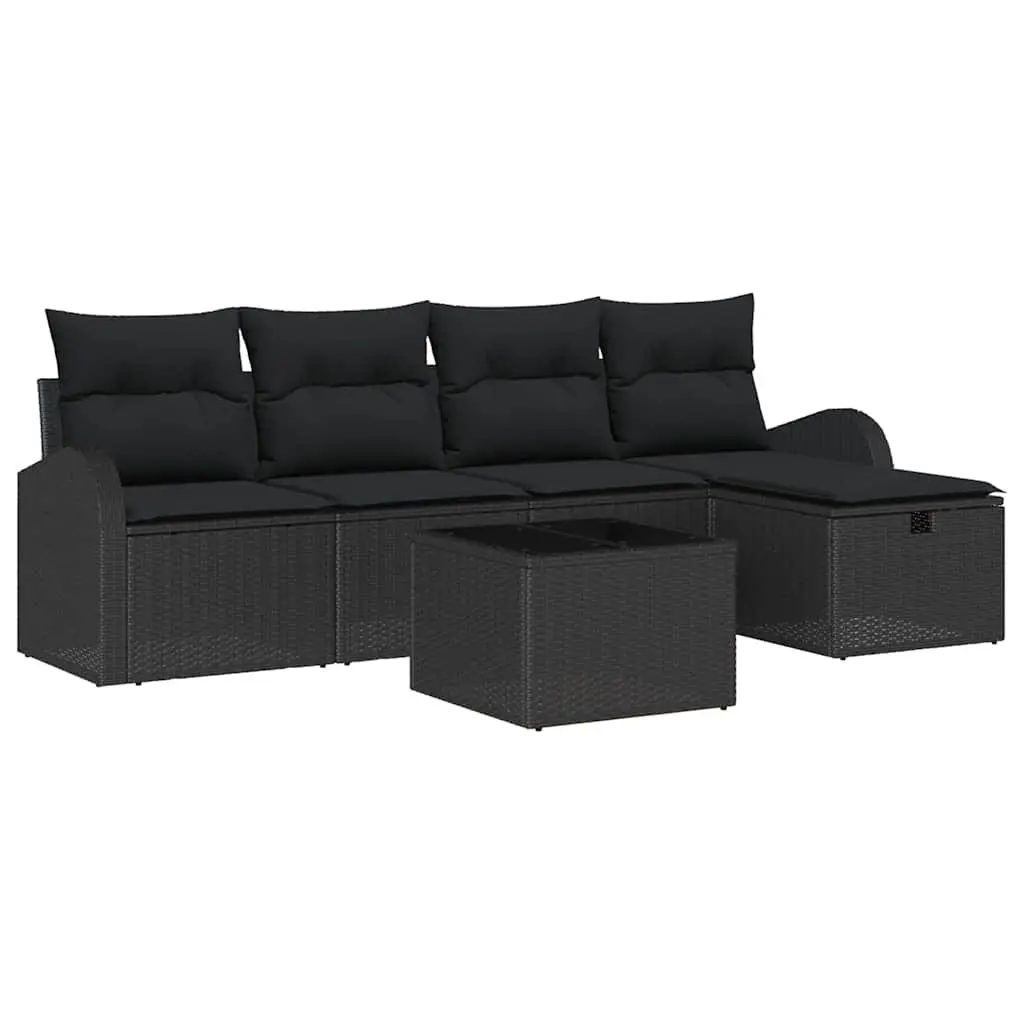 Outdoor Sofa Set Modular Sectional 6 Piece Black Poly Rattan