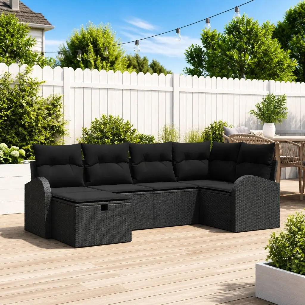 Outdoor Sofa Set Modular Poly Rattan Black with Storage