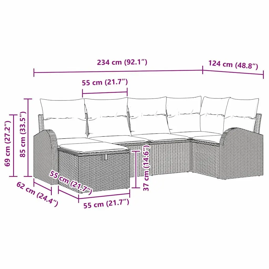 Outdoor Sofa Set Modular Poly Rattan Black with Storage