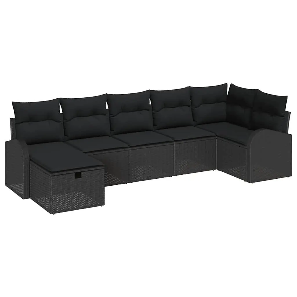 Outdoor Sofa Set Poly Rattan 7 Piece Black with Storage Benches
