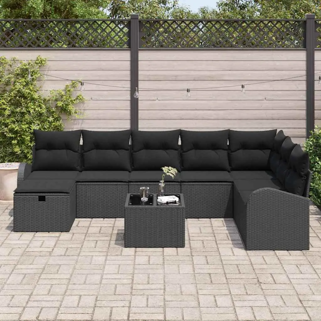 Outdoor Sofa Set Modular Poly Rattan Black with Cushioned Seat Pad