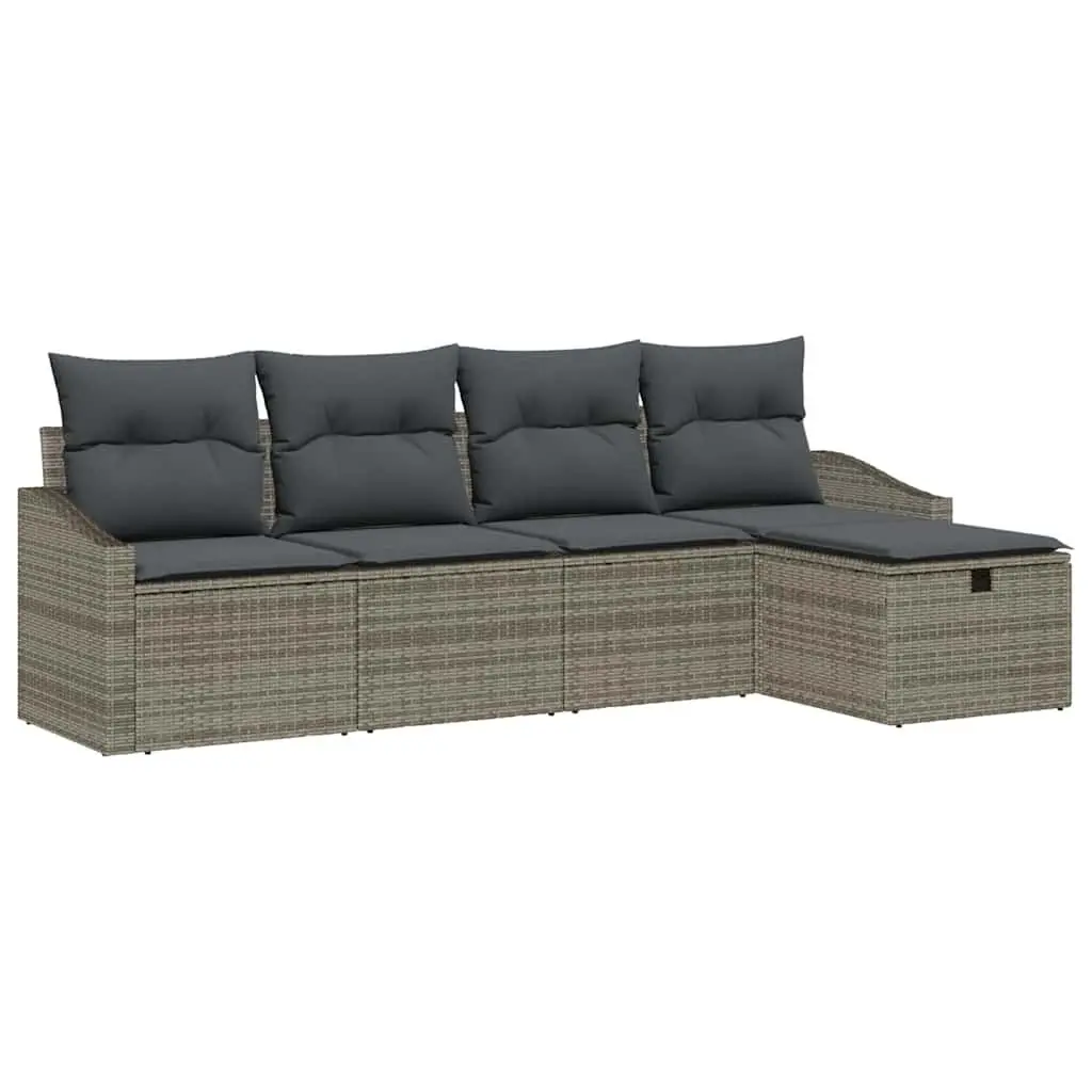 Garden Sofa Set Modular Poly Rattan 5 Piece Grey Outdoor with Storage Benches