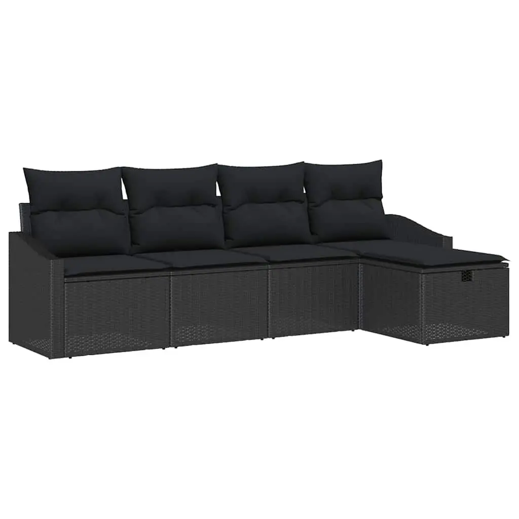 Outdoor Sofa Set 5 Piece Modular Garden Furniture Black with Storage Cushions