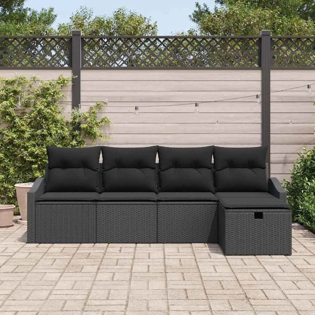 Outdoor Sofa Set 5 Piece Modular Garden Furniture Black with Storage Cushions