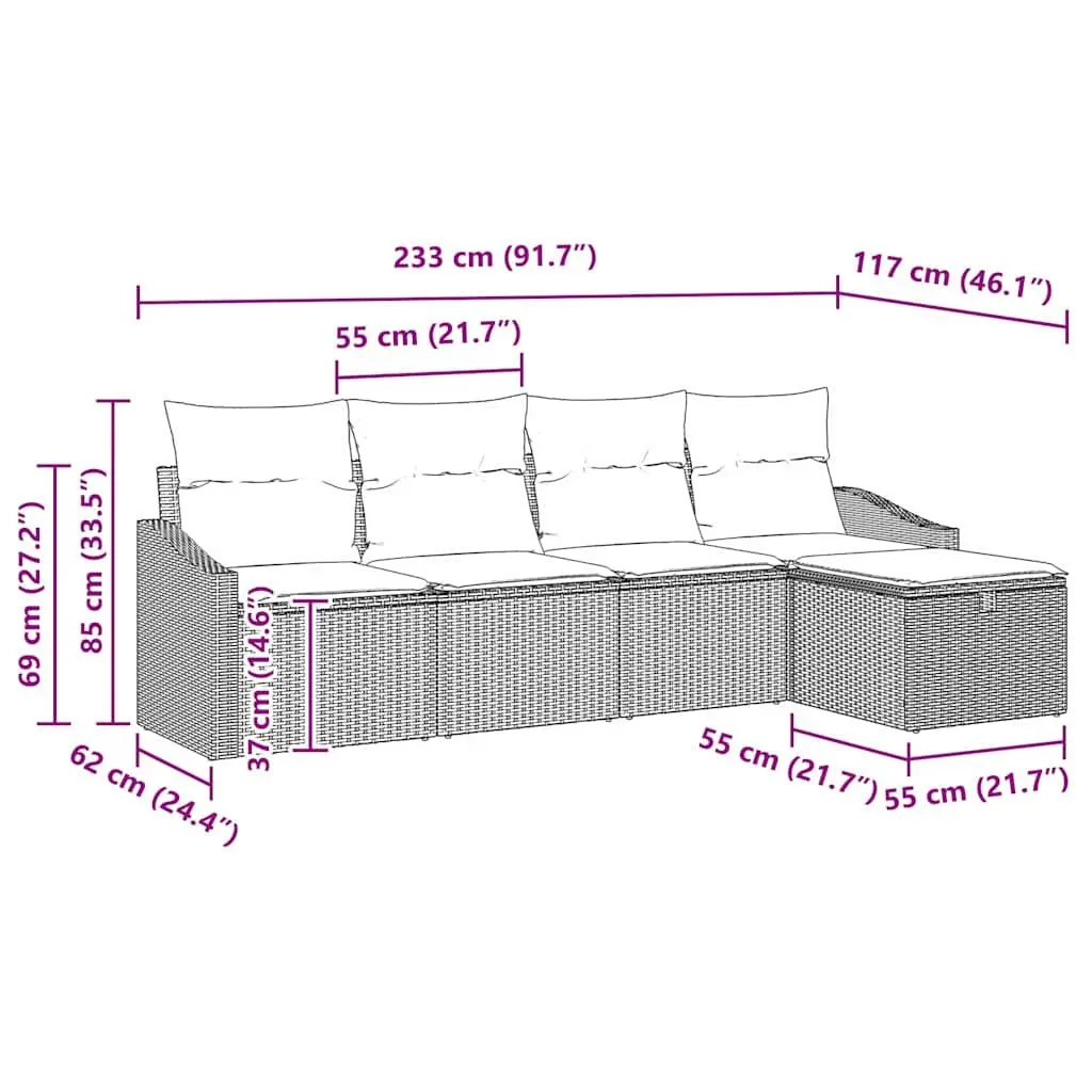 Outdoor Sofa Set 5 Piece Modular Garden Furniture Black with Storage Cushions