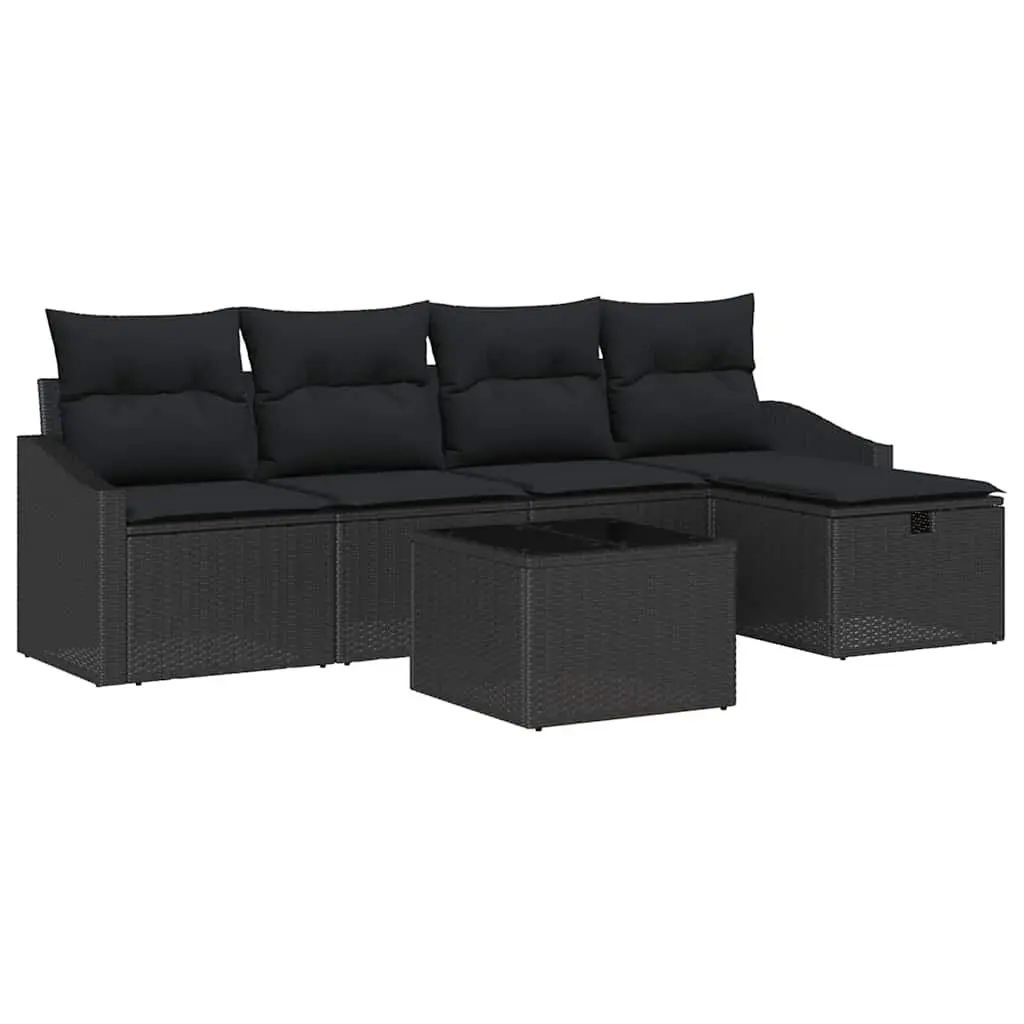 Outdoor Sofa Set Modular Poly Rattan 6 Piece Black