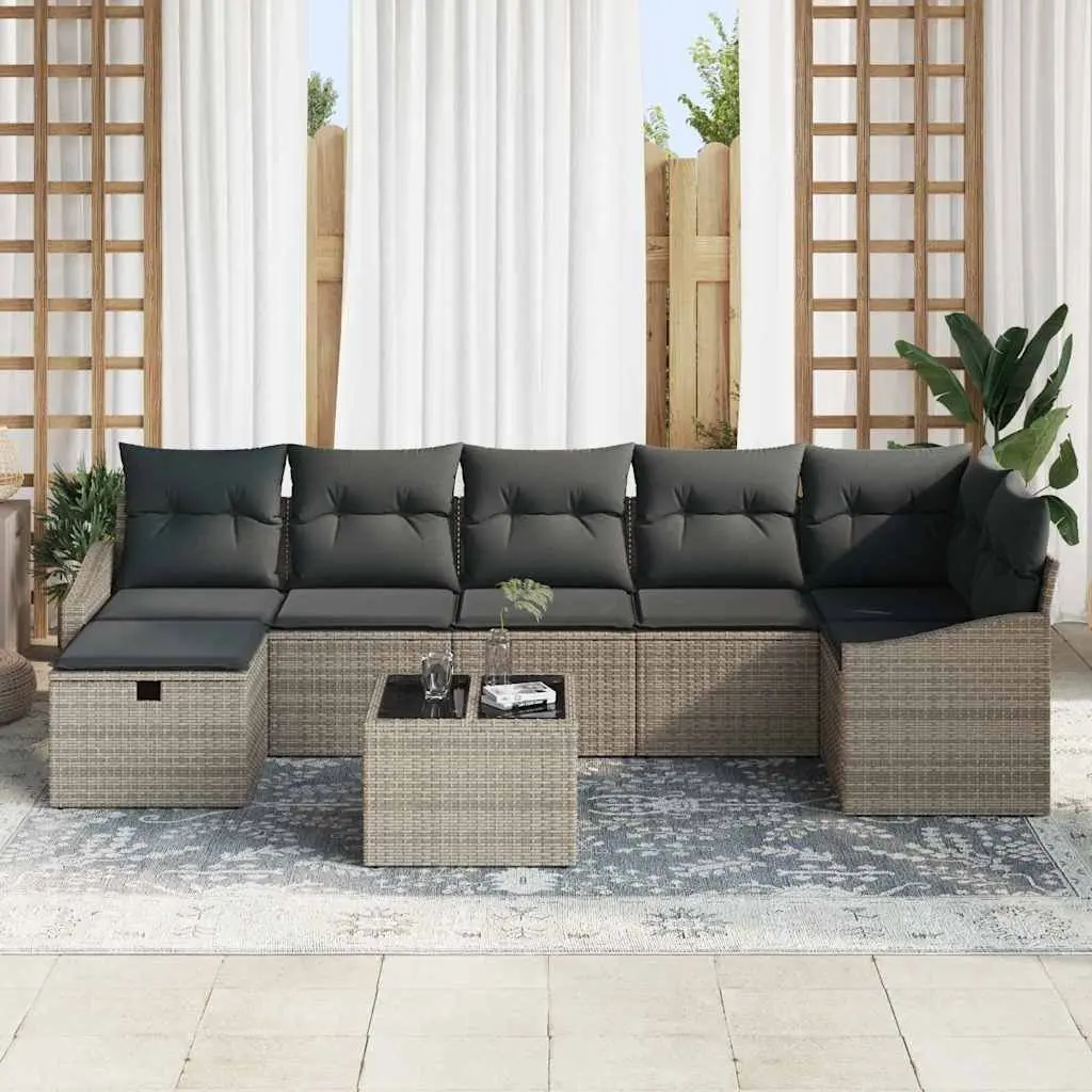 Modular Outdoor Sofa Set Poly Rattan Grey Cushioned with Storage