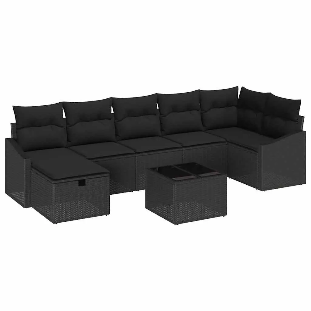 Outdoor Sofa Set with Storage 8 Piece Modular Garden Furniture Black Poly Rattan
