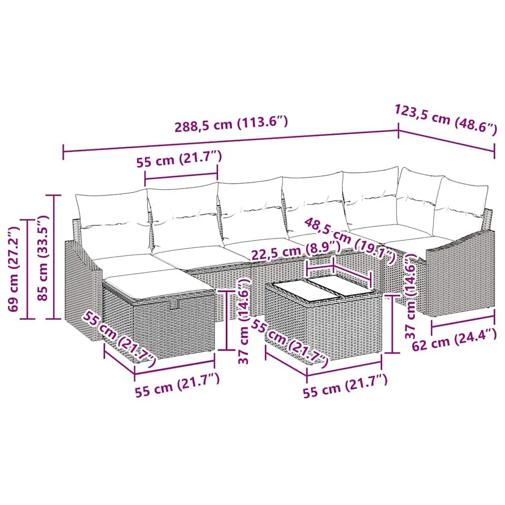 Outdoor Sofa Set with Storage 8 Piece Modular Garden Furniture Black Poly Rattan