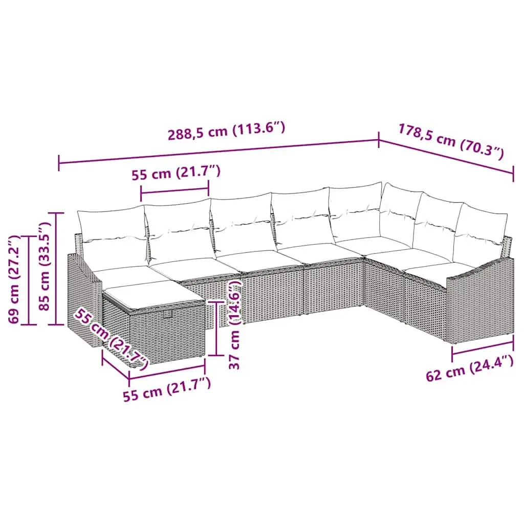 8 Piece Modular Poly Rattan Garden Sofa Set Outdoor Furniture Light Grey