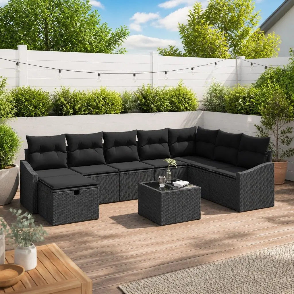 Outdoor Sofa Set Modular Poly Rattan 9 Pieces Black