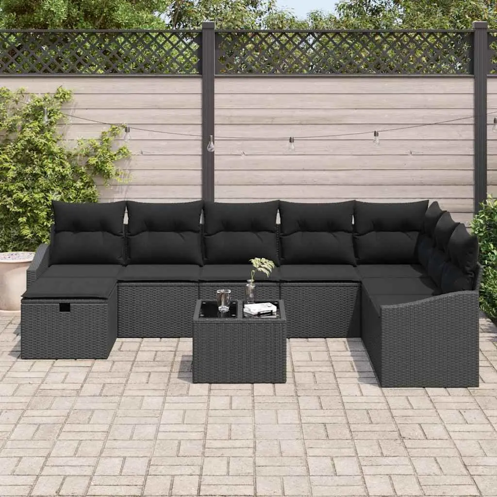 Outdoor Sofa Set Modular Poly Rattan 9 Pieces Black