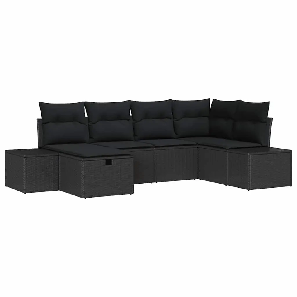 Garden Sofa Set Modular Poly Rattan 6 Piece Black Lounger Outdoor Furniture