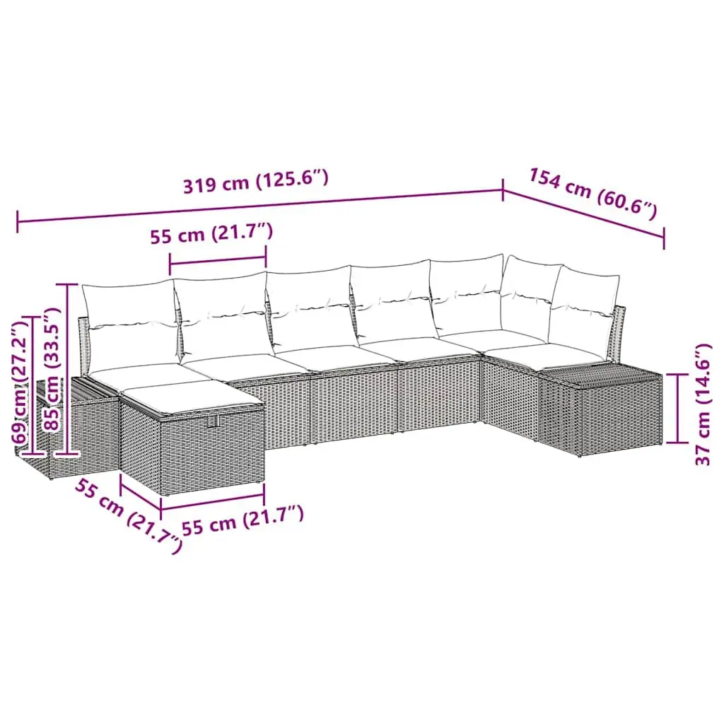 Garden Sofa Set 7 Piece Outdoor Furniture Black Poly Rattan with Cushions