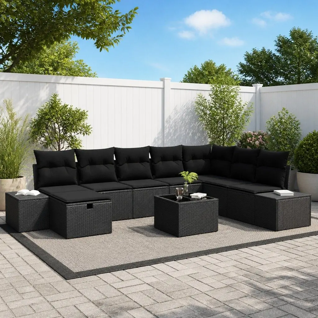 Garden Sofa Set Modular Poly Rattan 9 Pieces Outdoor Furniture Black