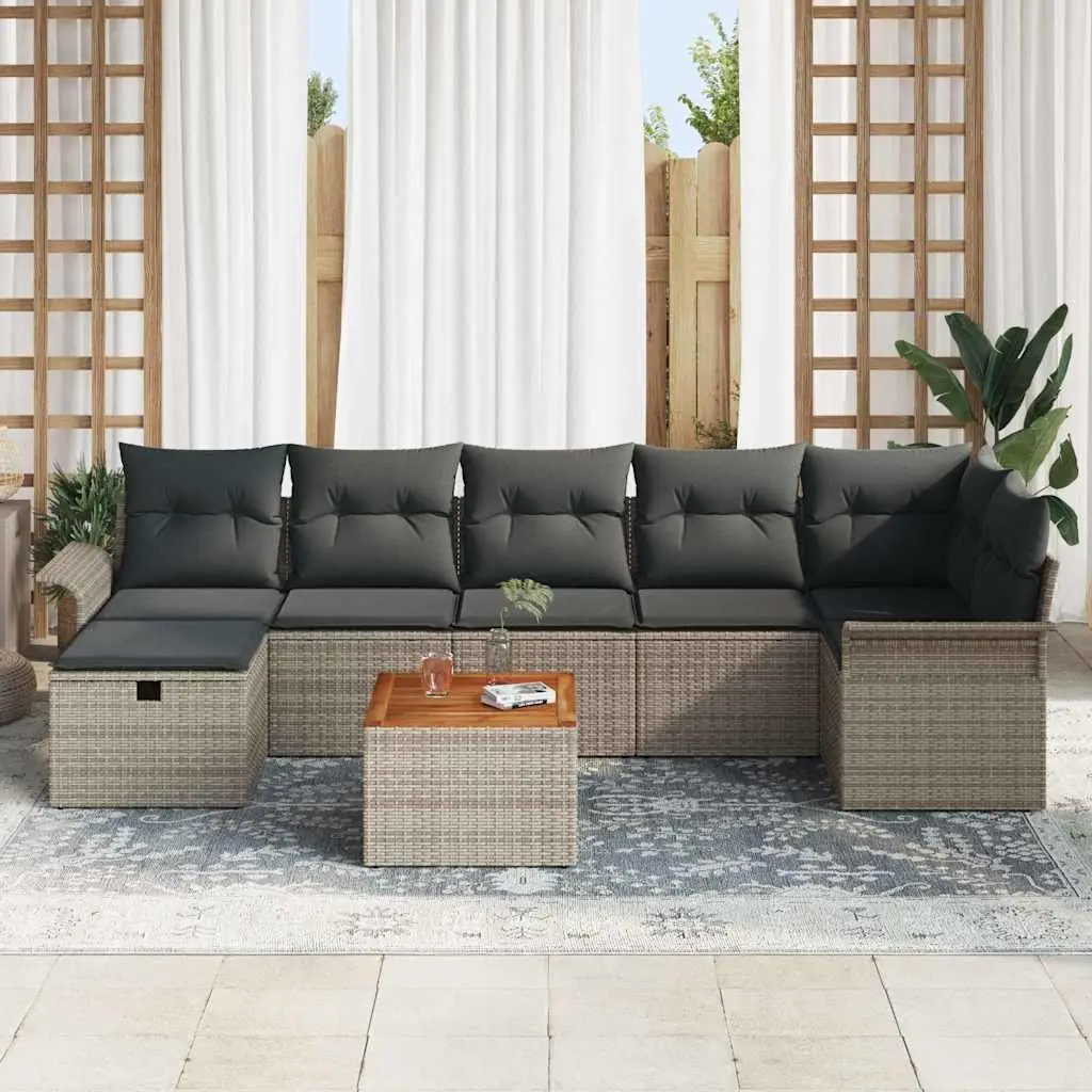 Garden Sofa Set 8 Piece Outdoor Lounge Modular Grey Poly Rattan with Cushions