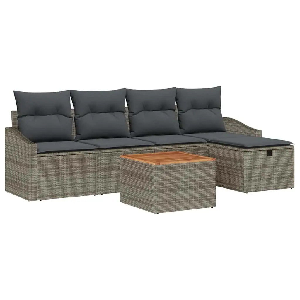Garden Sofa Set Outdoor Furniture 6 Piece Grey Poly Rattan Patio Seating Suite