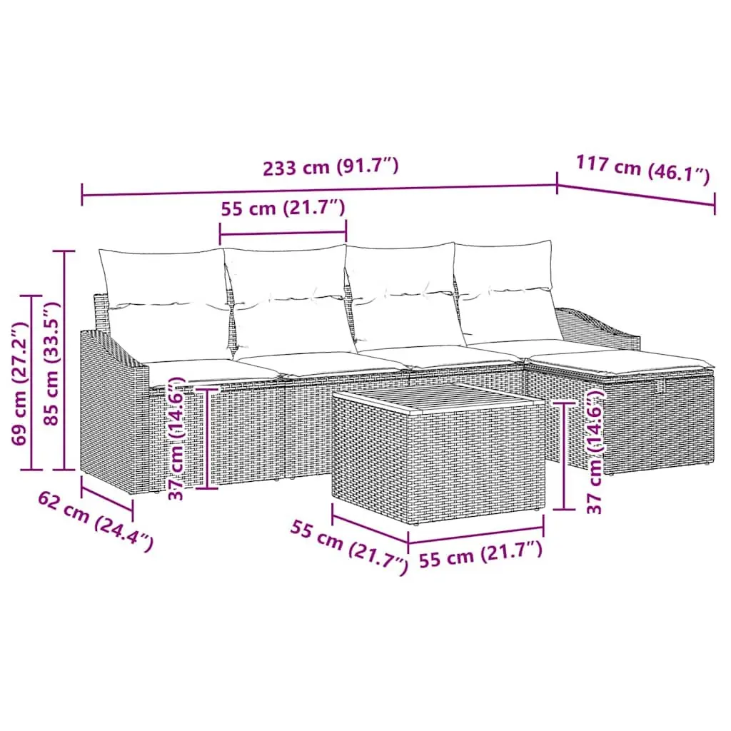 Garden Sofa Set Outdoor Furniture 6 Piece Grey Poly Rattan Patio Seating Suite