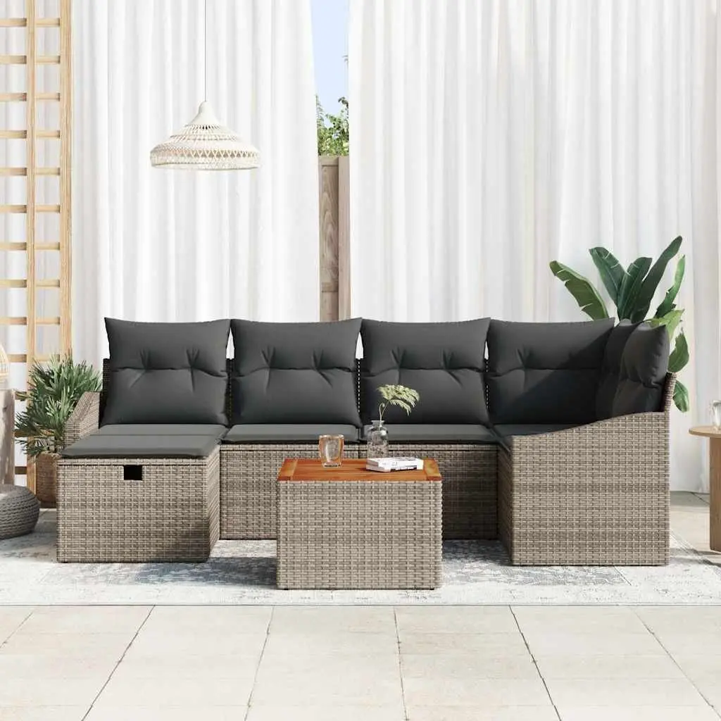 Garden Sofa Set 7 Piece Outdoor Furniture Modular Lounge Seating Grey Cushions