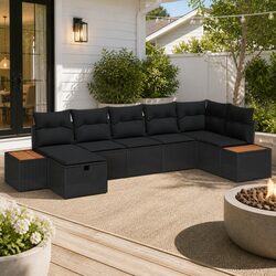 Garden Sofa Set 8 Pcs Modular Outdoor Lounge Furniture Black Poly Rattan Patio