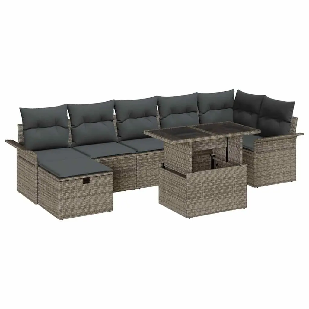 Garden Sofa Set 8 Pieces Modular Outdoor Furniture Grey Poly Rattan with