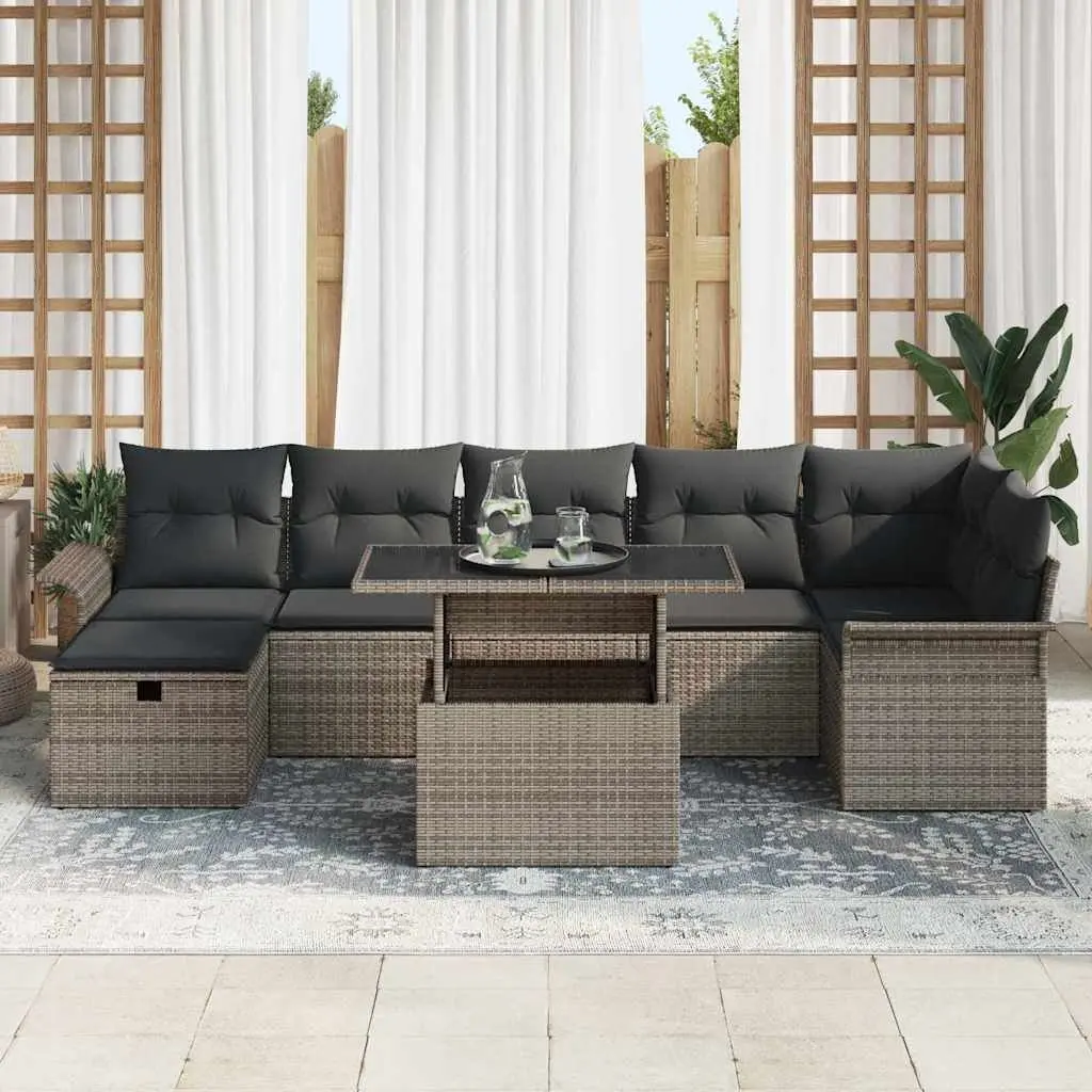Garden Sofa Set 8 Pieces Modular Outdoor Furniture Grey Poly Rattan with