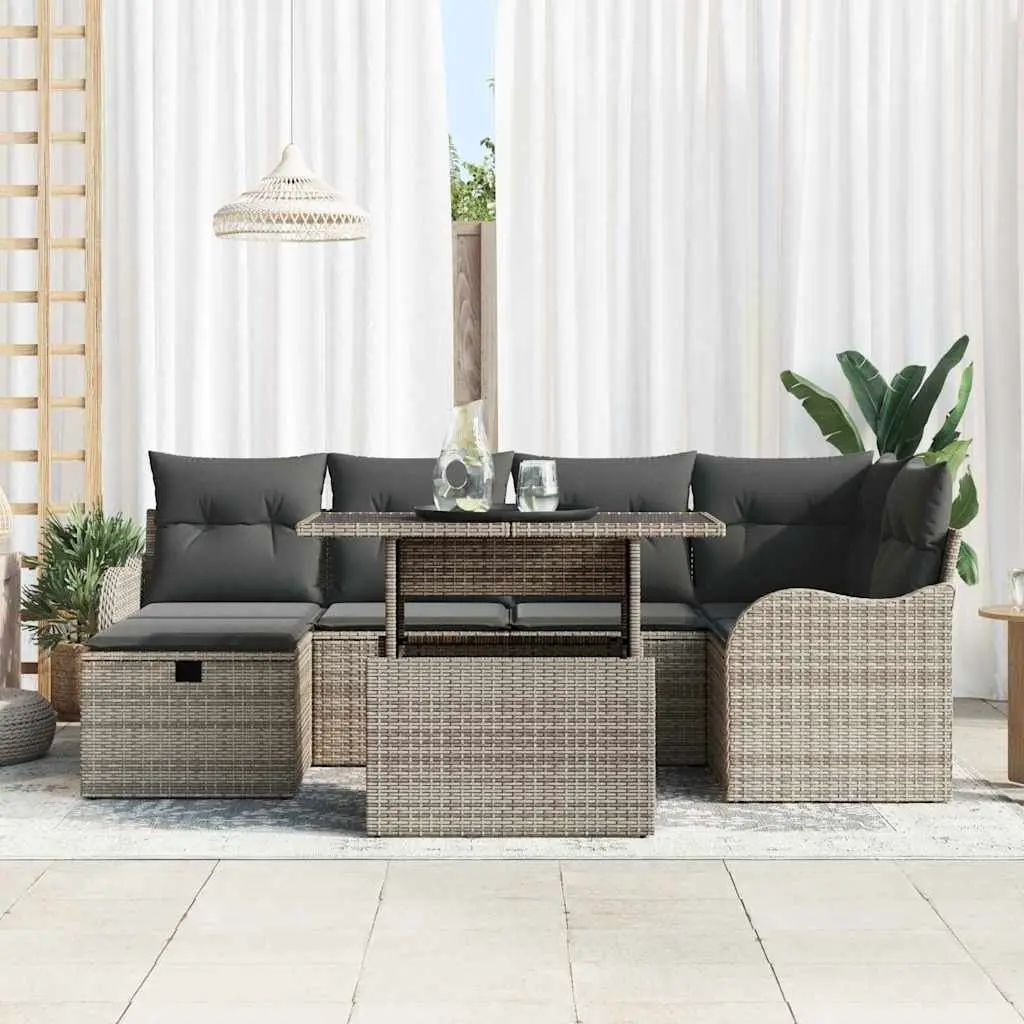 Garden Sofa Set 7 Piece Outdoor Furniture Modular Grey Poly Rattan with Cushions