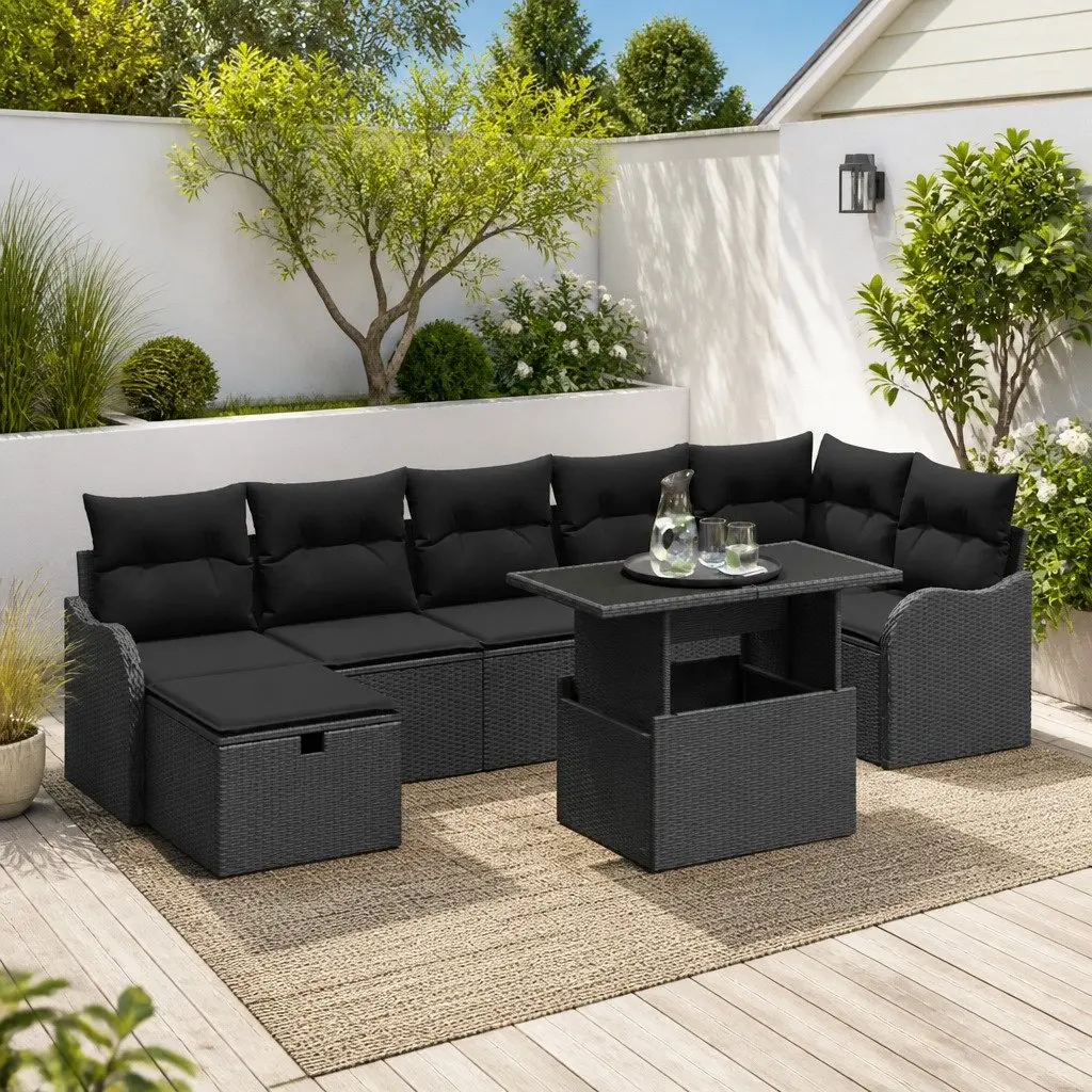 Outdoor Garden Sofa Set 8 Piece Poly Rattan Modular Lounge Furniture Black