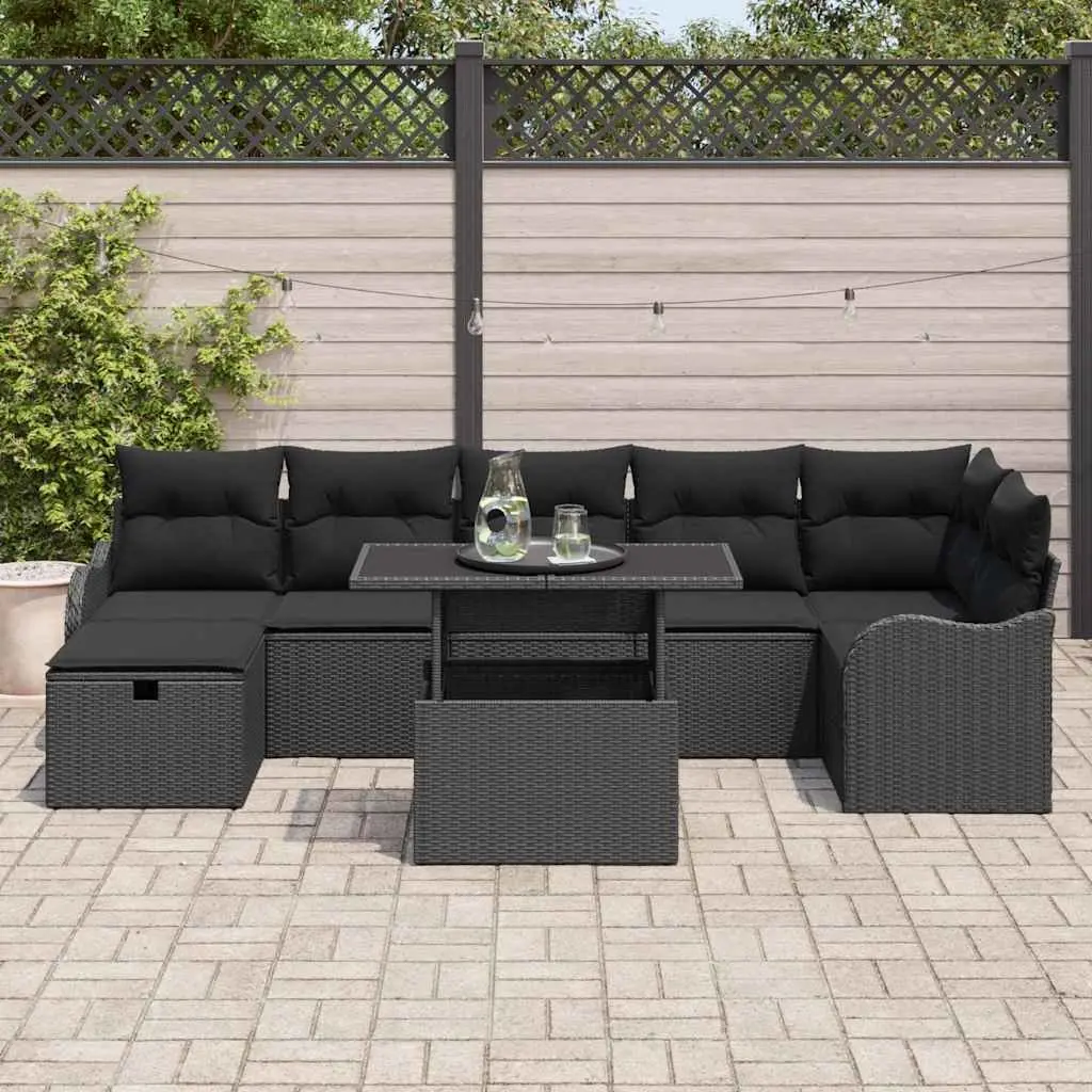 Outdoor Garden Sofa Set 8 Piece Poly Rattan Modular Lounge Furniture Black