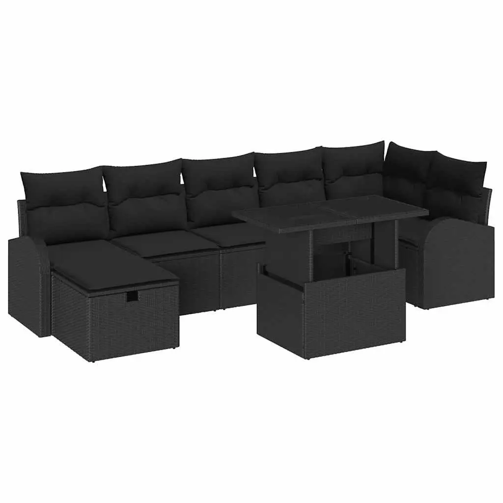 Outdoor Garden Sofa Set 8 Piece Modular Black Poly Rattan Patio Furniture with